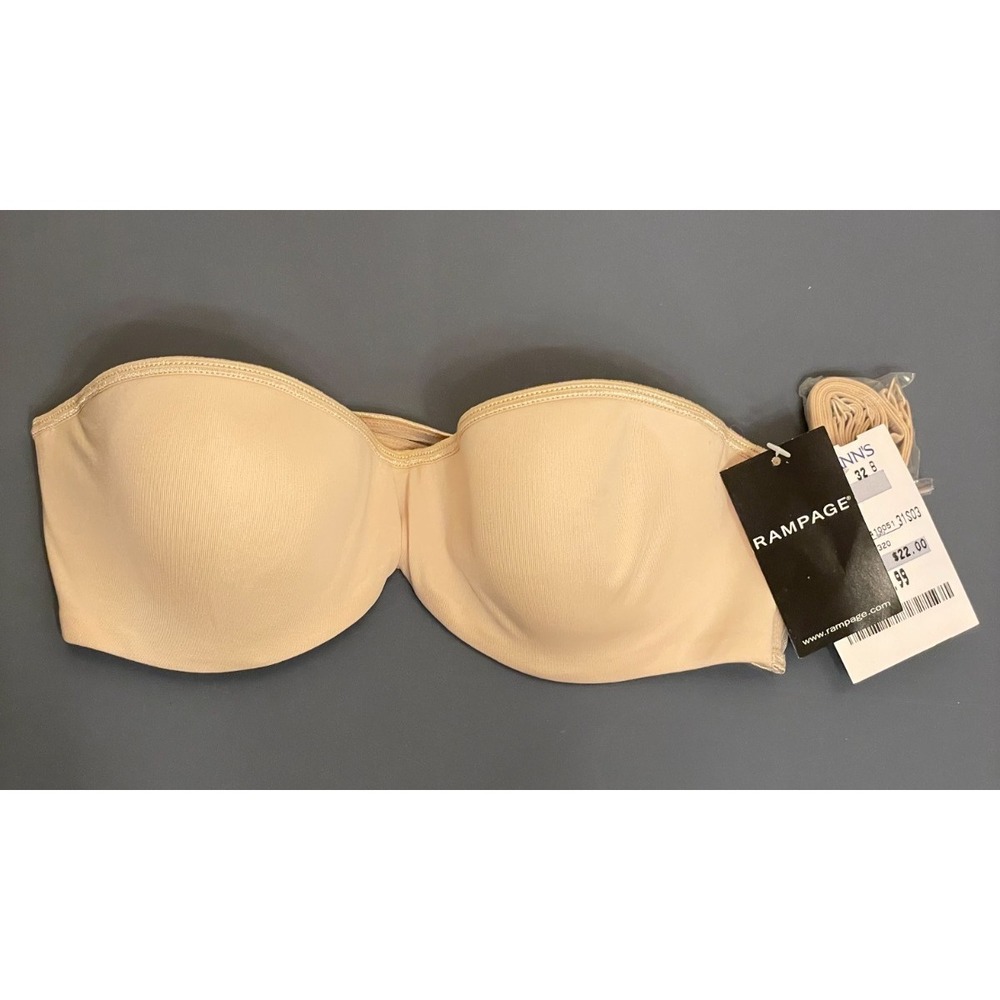 Vintage Y2K Rampage Strapless Bra Women 32B Beige Underwire Pushup Convert New